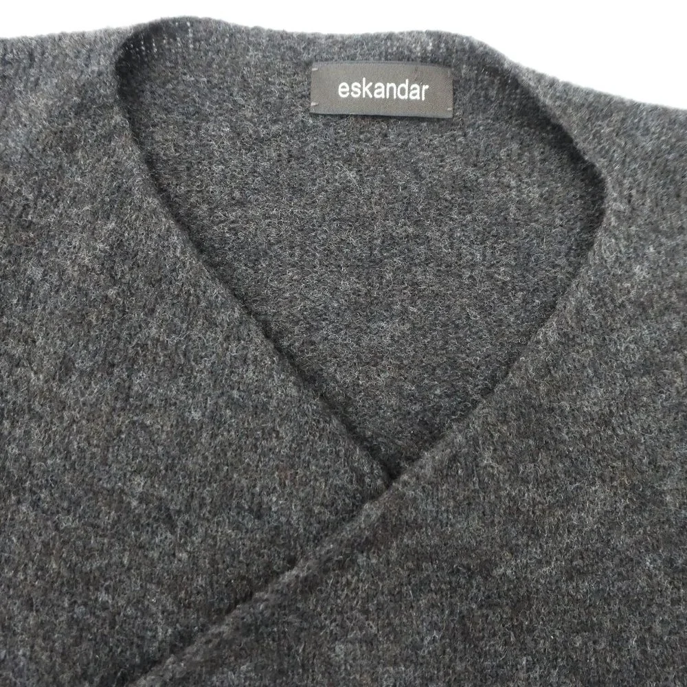 Eskandar Merino Wool Blend Poncho Crossover Sweater Charcoal Gray Handloomed XL